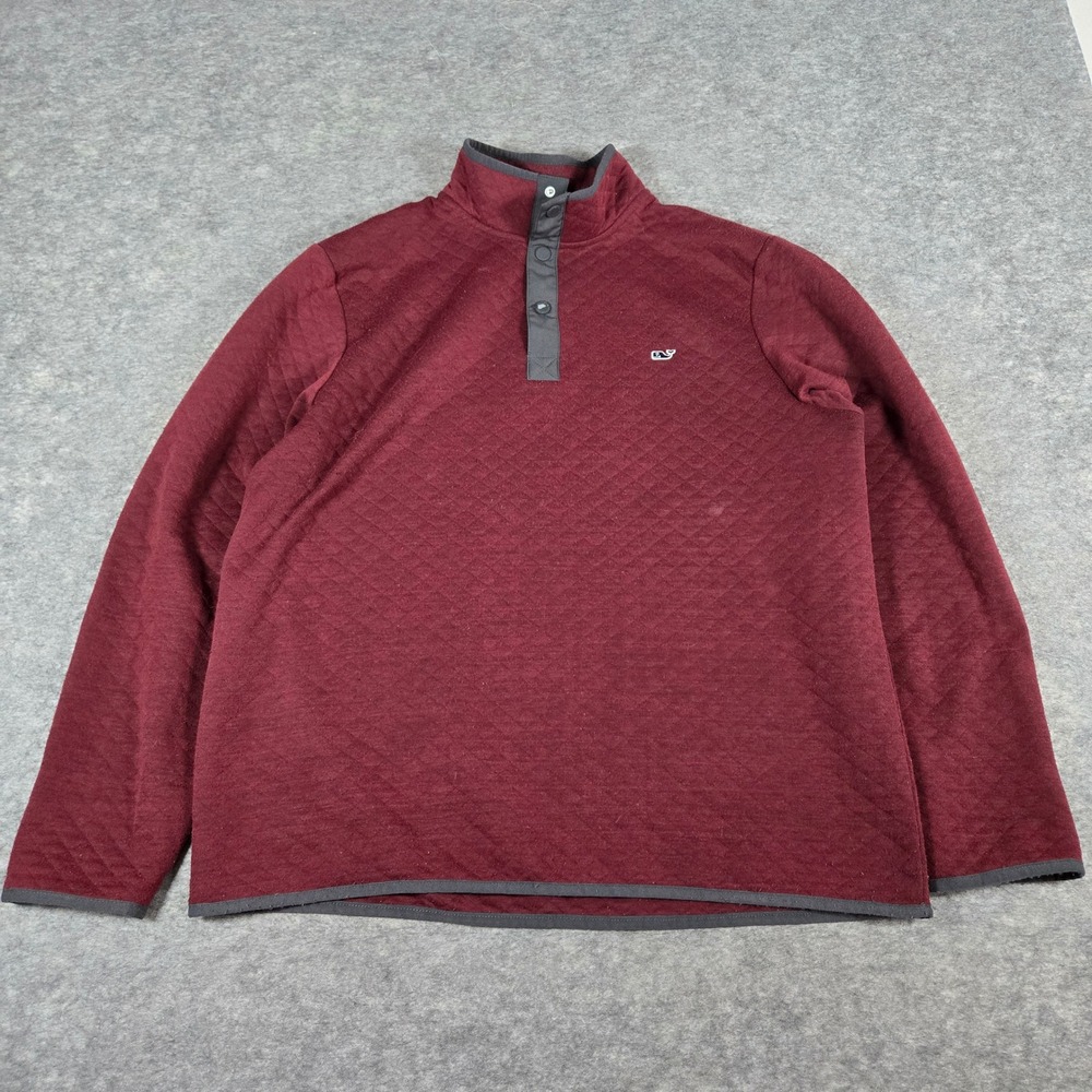 Vineyard Vines Mens Burgundy Quilted Snap Mock Neck Pullover Large
